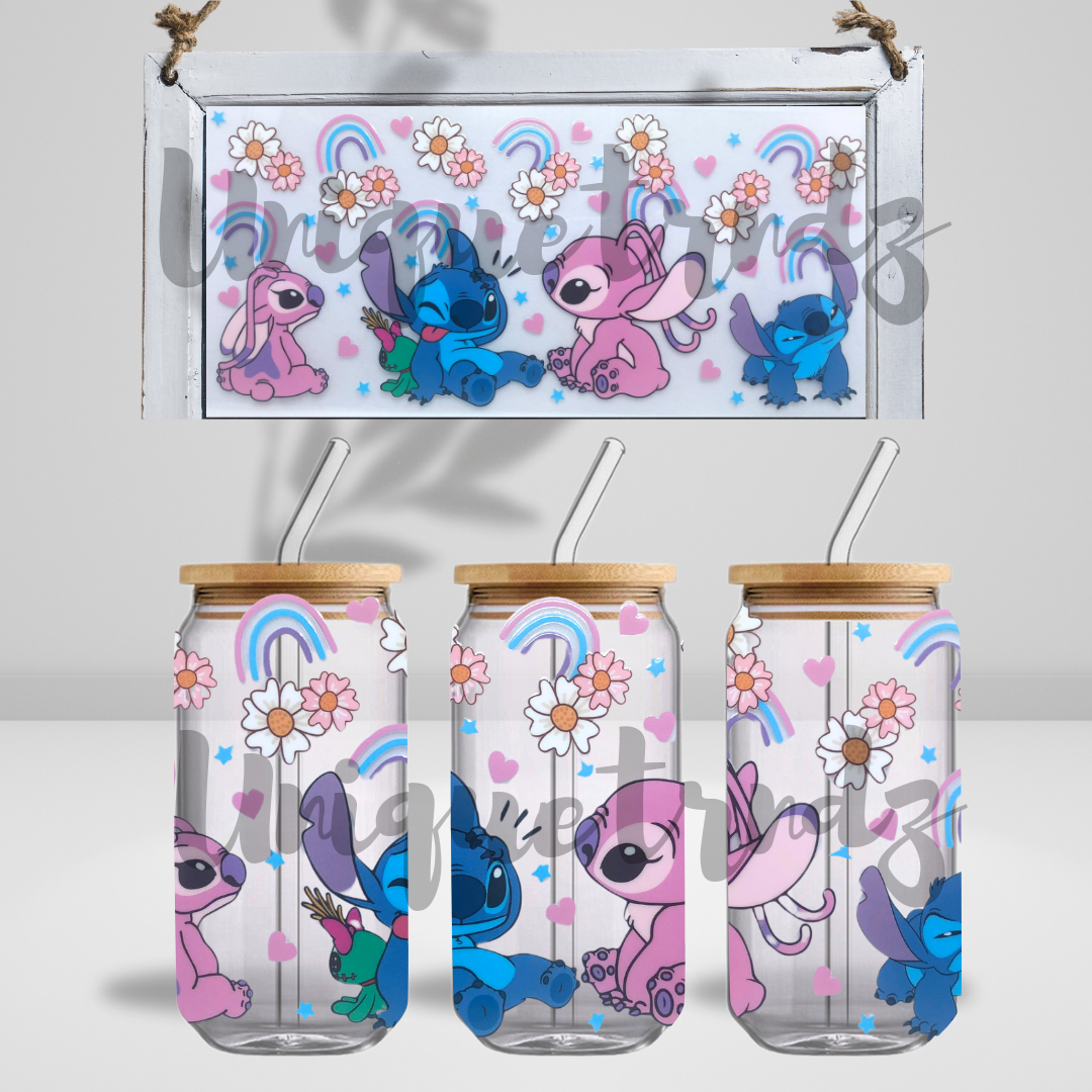 Alien Boy with GirlFriend with Florals 16oz Glass Cup