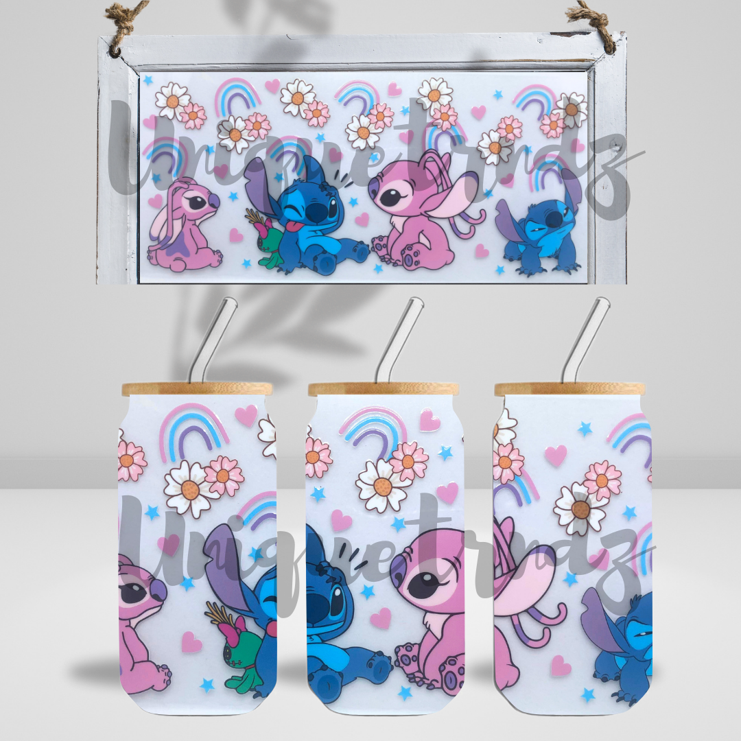 Alien Boy with GirlFriend with Florals 16oz Glass Cup